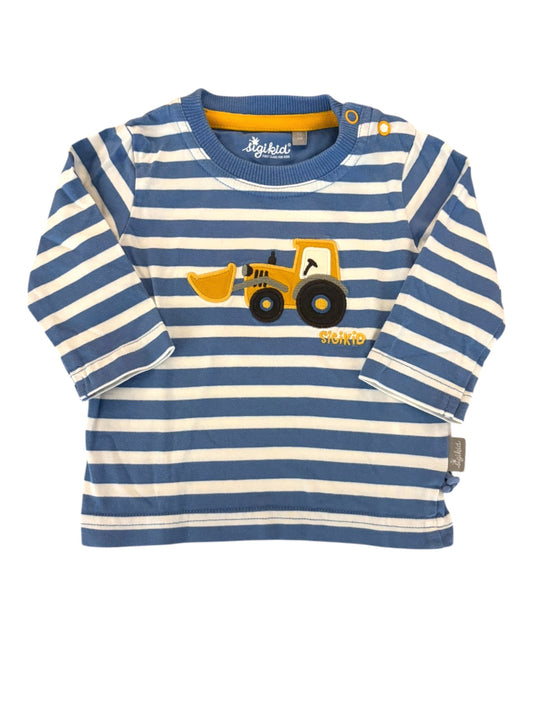 Sigikid Baby Blue Tractor Appliqué Long-Sleeve Top, 62 / 3M - second hand baby clothing