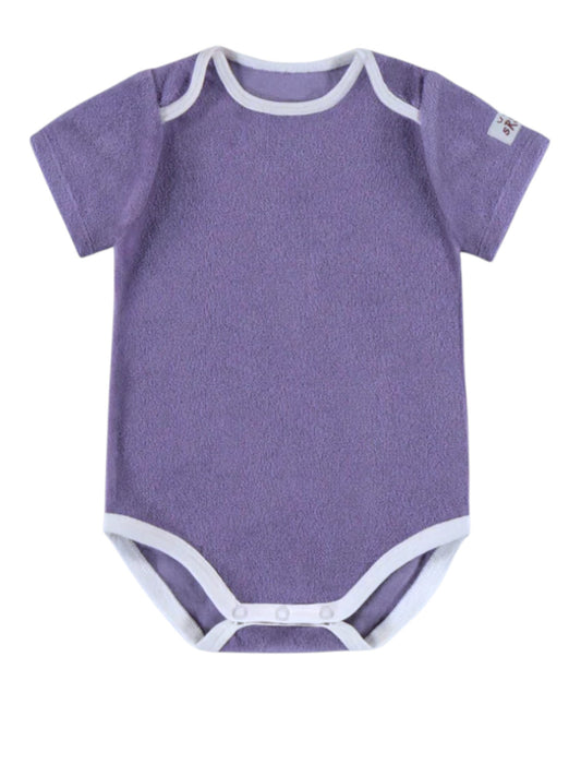 Souris Mini-Bodysuit aus violettem Frottee mit kurzen Ärmeln (6–9 M)