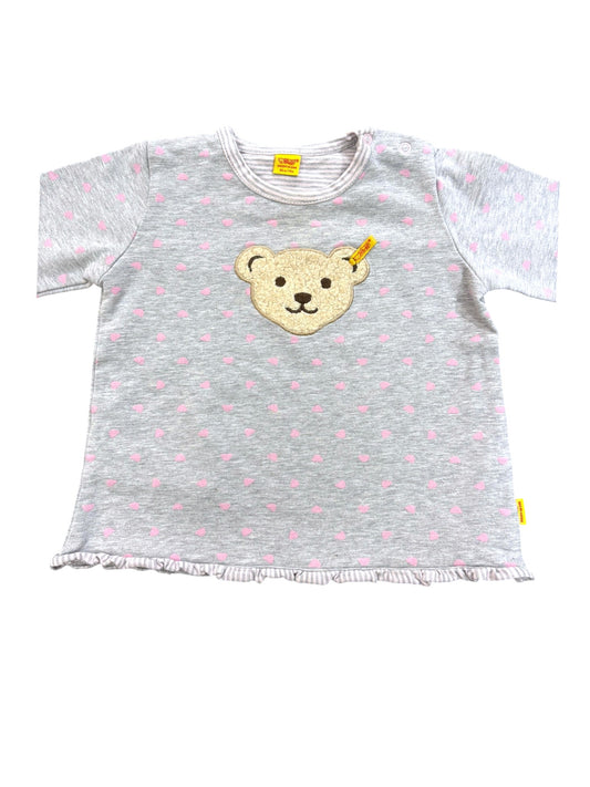Steiff Light Gray Pink Heart Long Sleeve Top (18M)