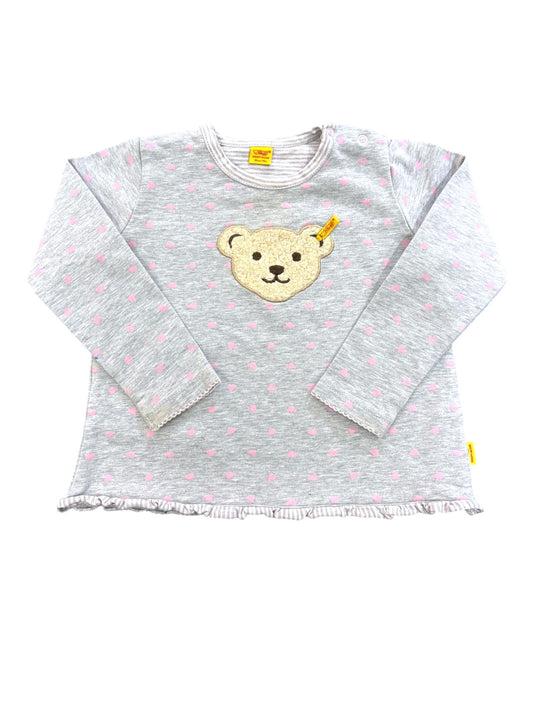 Steiff Light Gray Pink Heart Long Sleeve Top (18M)
