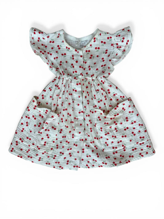 SweetMaria White Cherry Double Gauze Dress (80 / 12M)