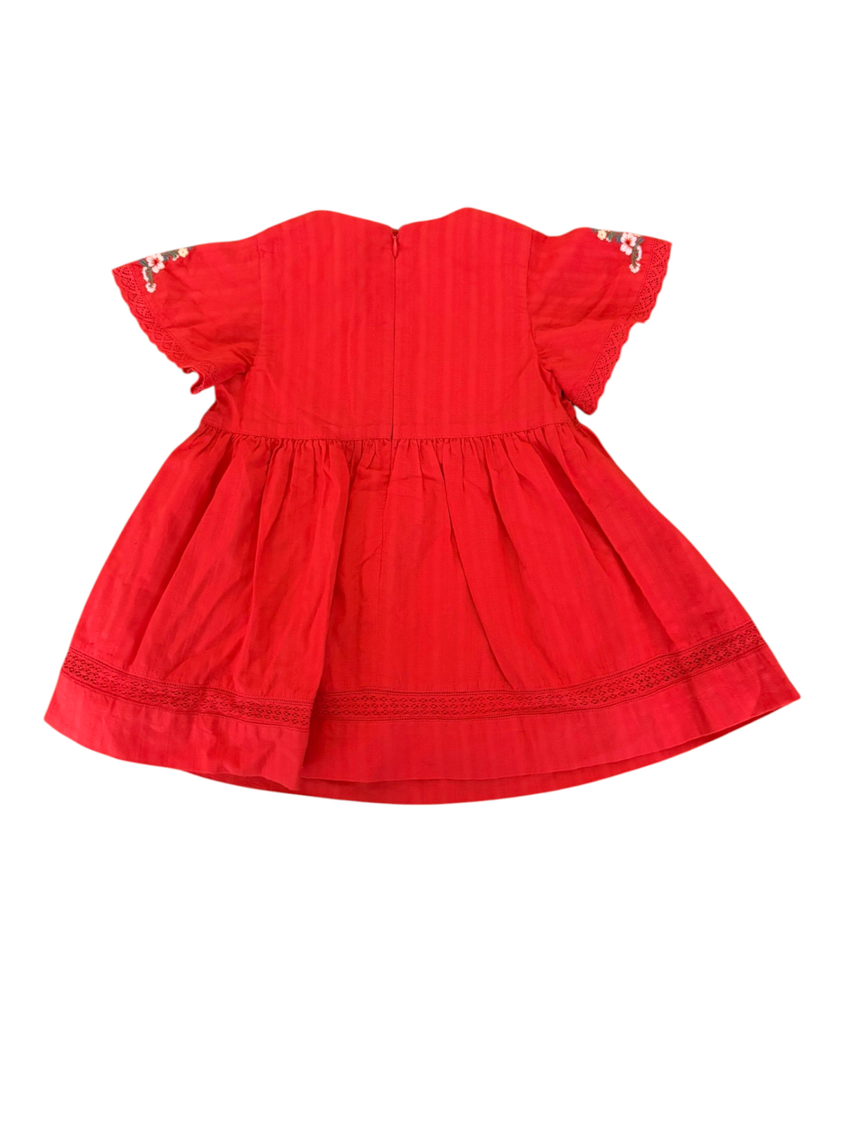 Tartine et Chocolat Girl Red Floral Embroidered Cotton Dress, 2Y