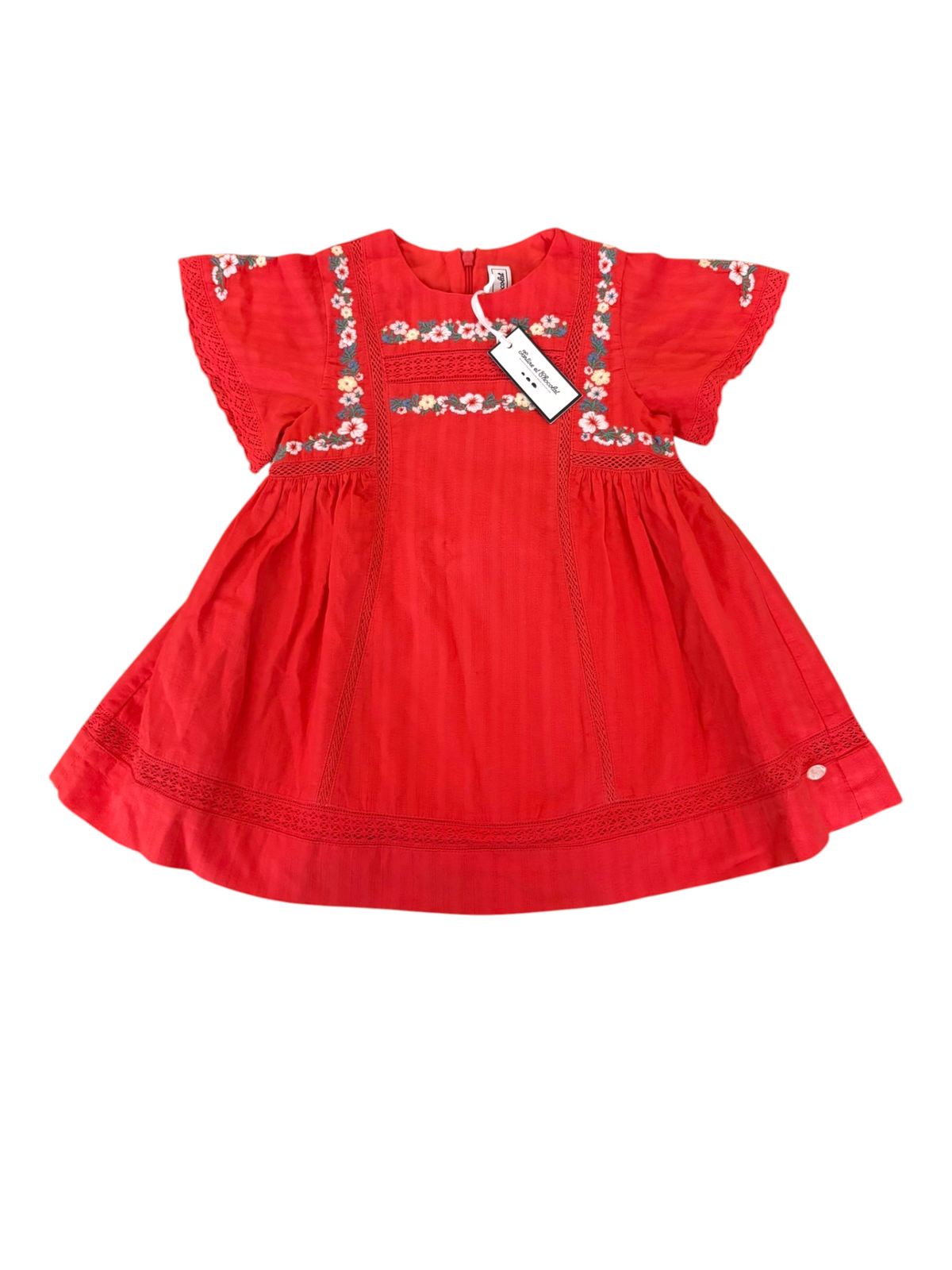Tartine et Chocolat Girl Red Floral Embroidered Cotton Dress, 2Y