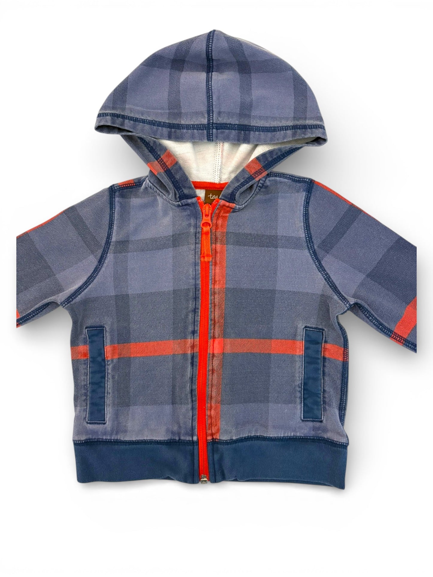 Sweat à capuche zippé à carreaux bleus Tea Collection (18-24 mois)