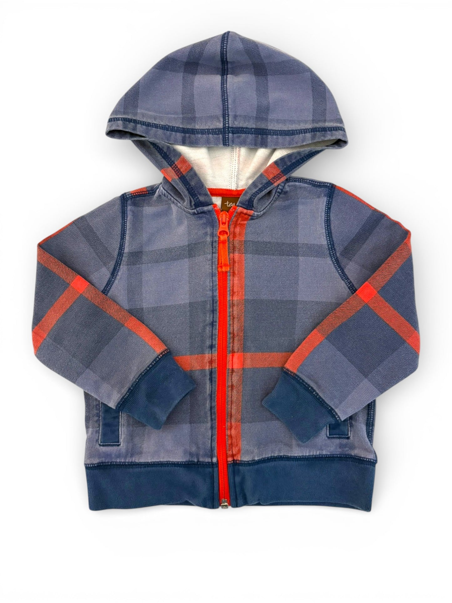 Sweat à capuche zippé à carreaux bleus Tea Collection (18-24 mois)