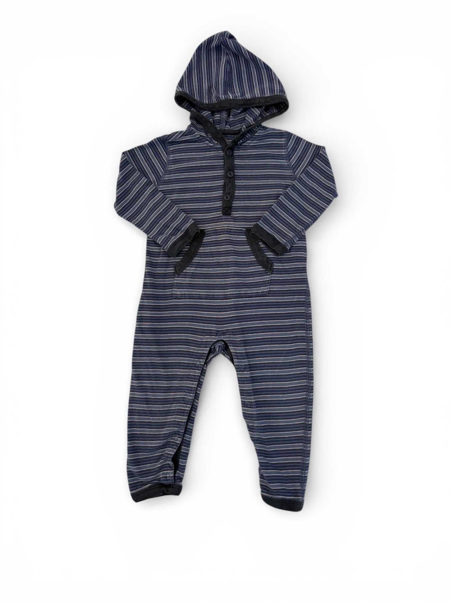 Tea Collection Blue Stripe Hooded Romper (12-18M)