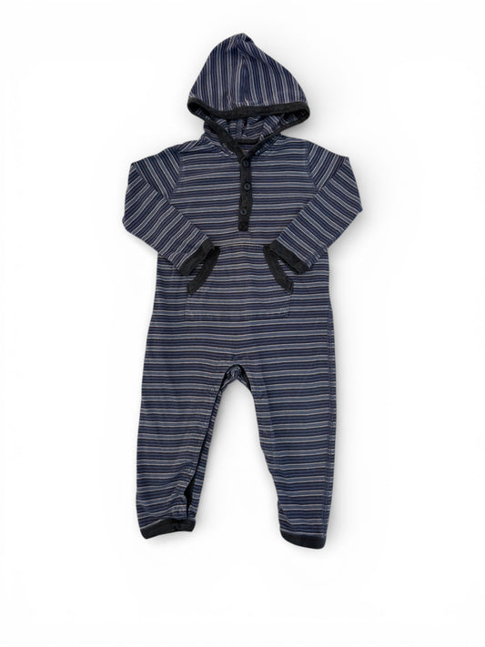 Tea Collection Blue Stripe Hooded Romper (12-18M)