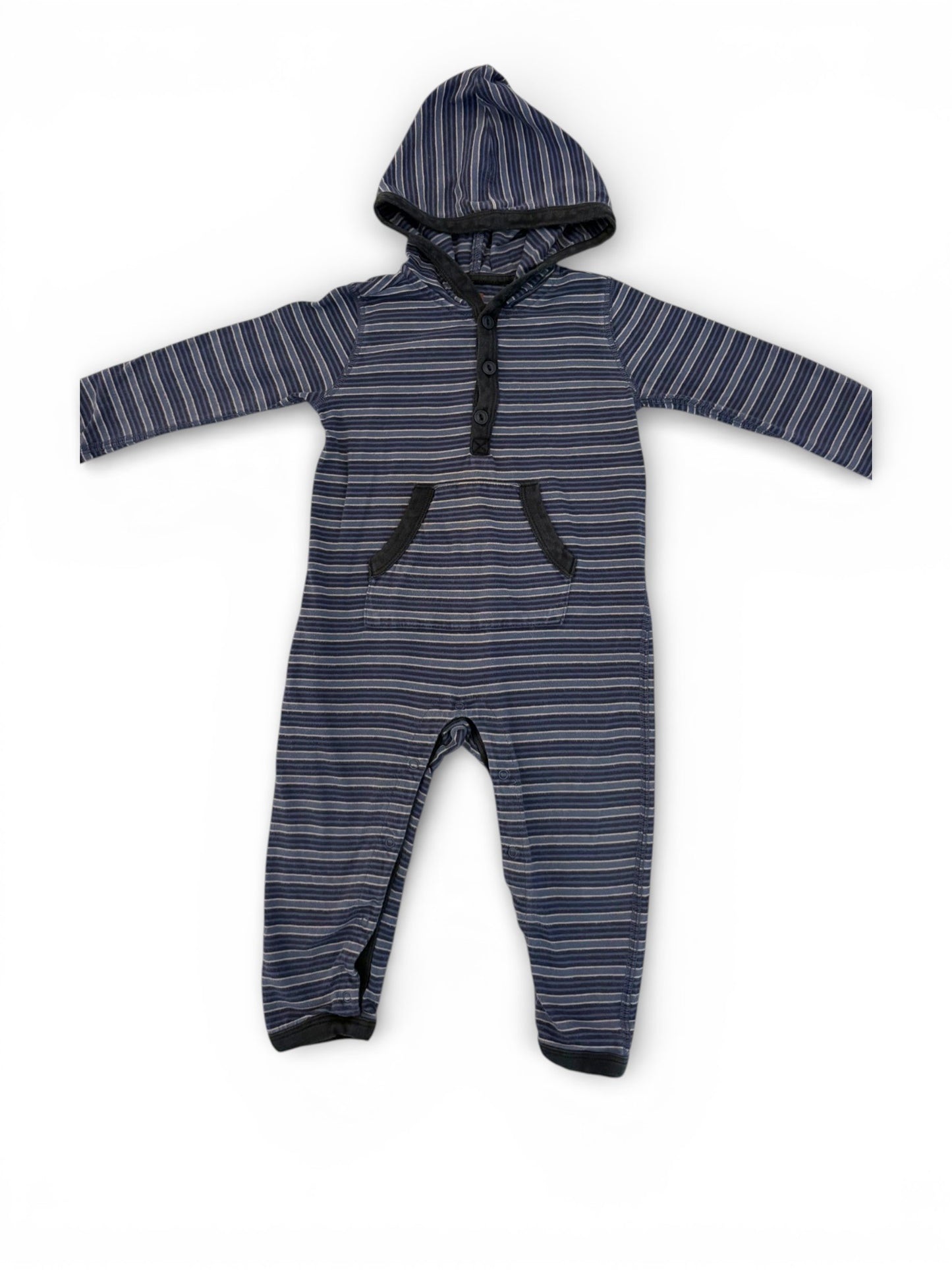 Tea Collection Blue Stripe Hooded Romper (12-18M)