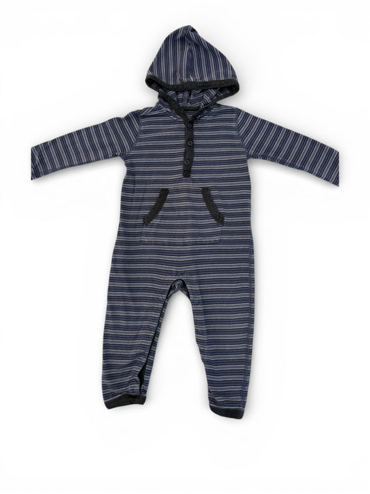 Tea Collection Blue Stripe Hooded Romper (12-18M)