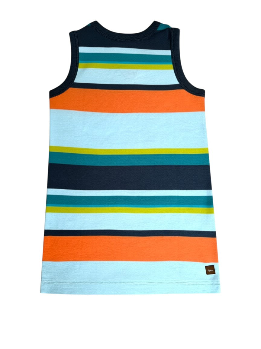 Tea Collection Boys Orange & Blue Striped Cotton Romper, 18-24M - second hand baby clothing