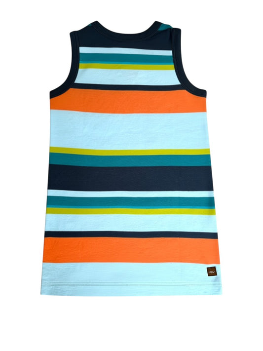 Tea Collection Boys Orange & Blue Striped Cotton Romper, 18-24M - second hand baby clothing