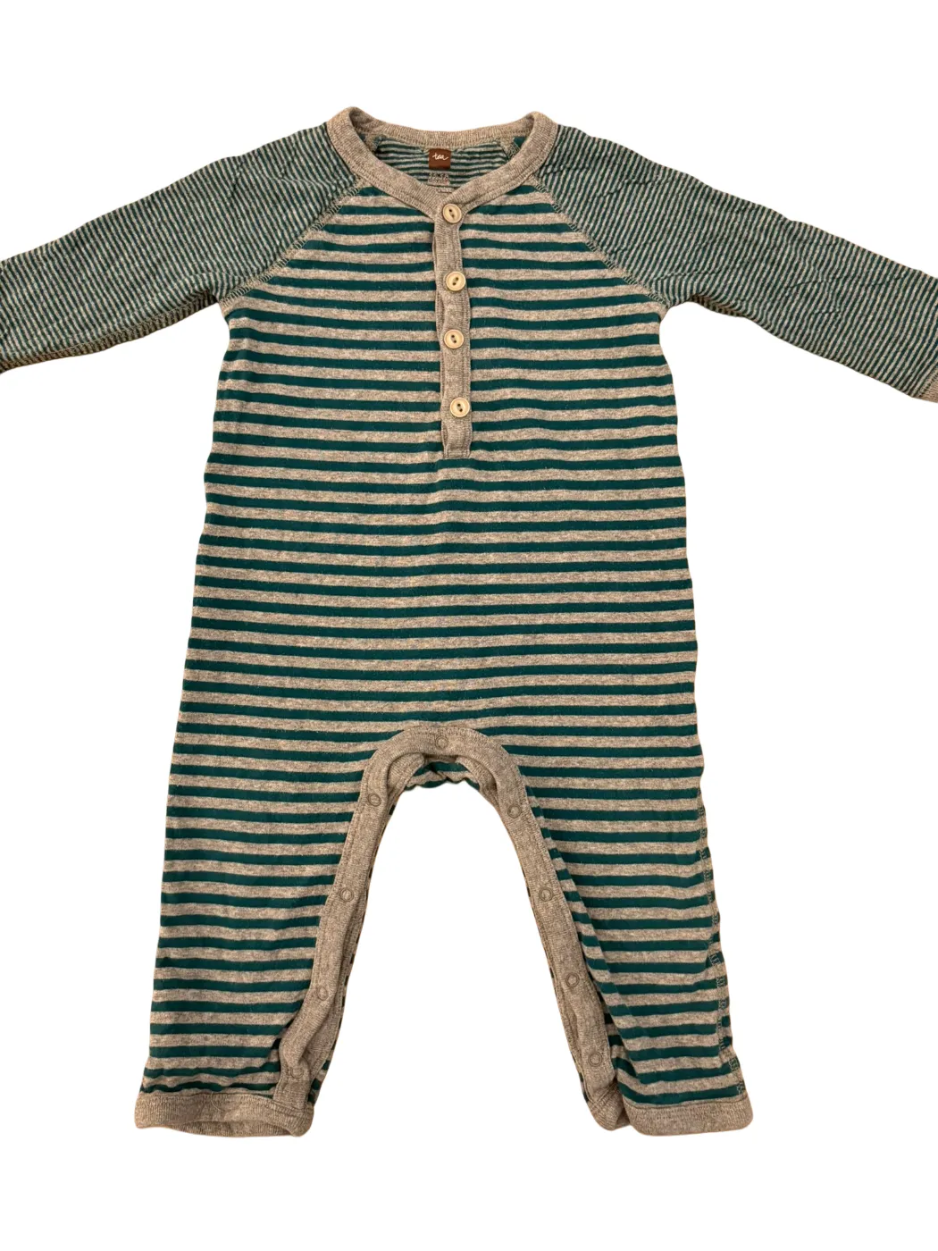 Tea Teal Grey Stripe Romper (12-18M)