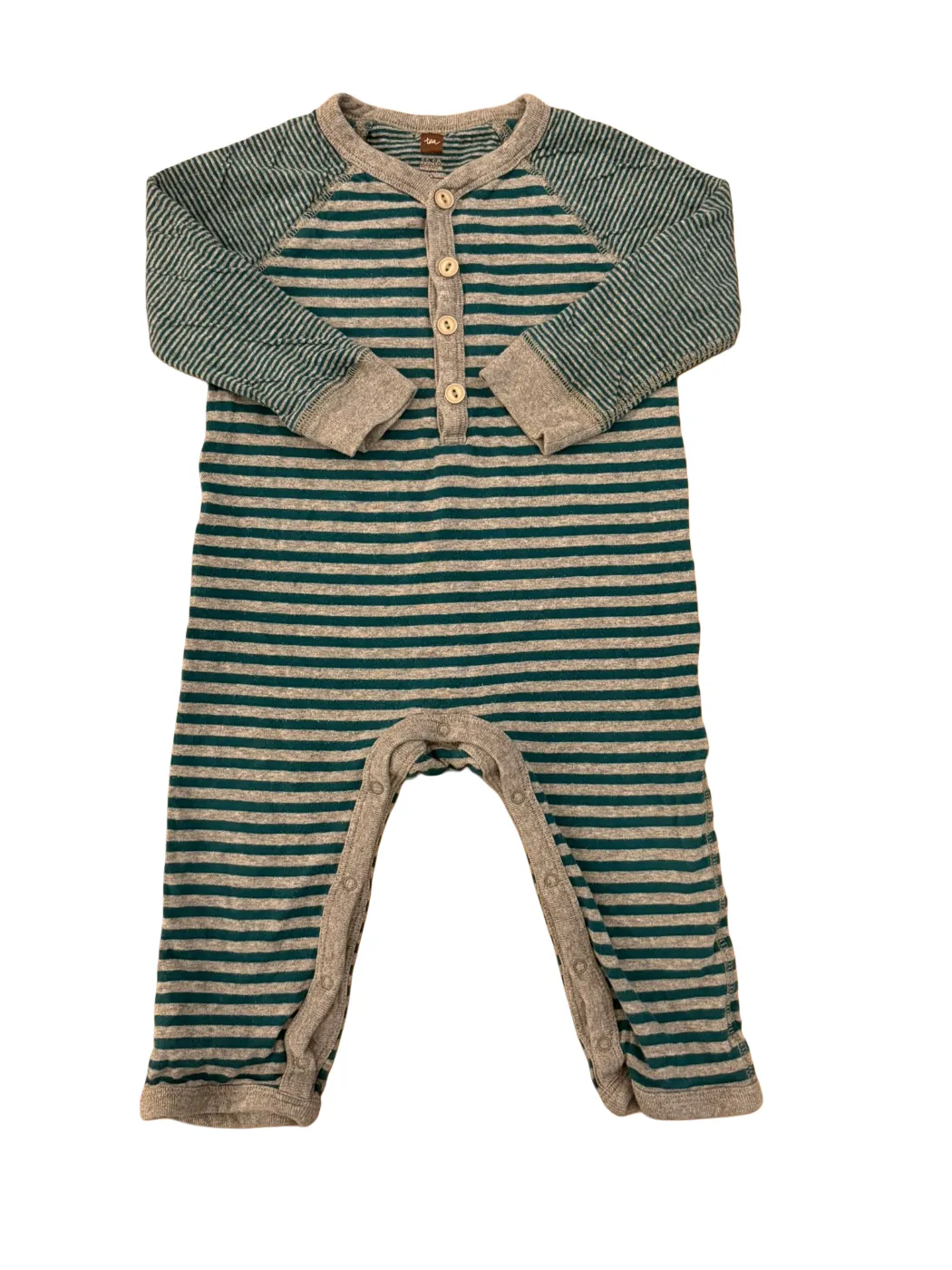 Tea Teal Grey Stripe Romper (12-18M)