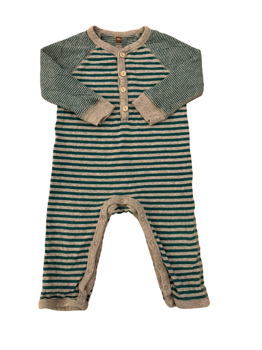 Tea Teal Grey Stripe Romper (12-18M)