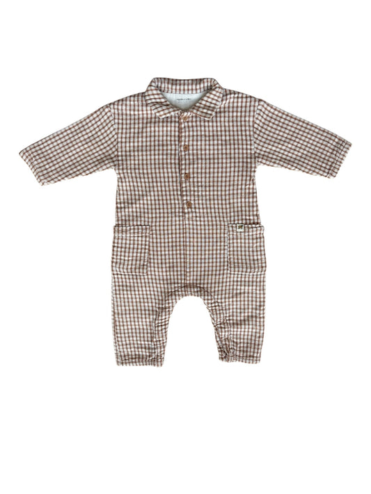 Vertbaudet Tan Gingham Playsuit (12M)