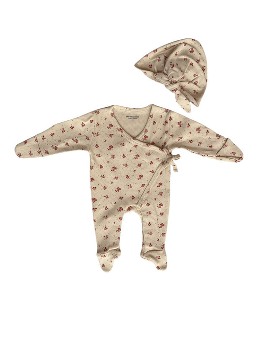 Vertbaudet Beige Floral Romper & Hat Outfit (50 / Newborn)