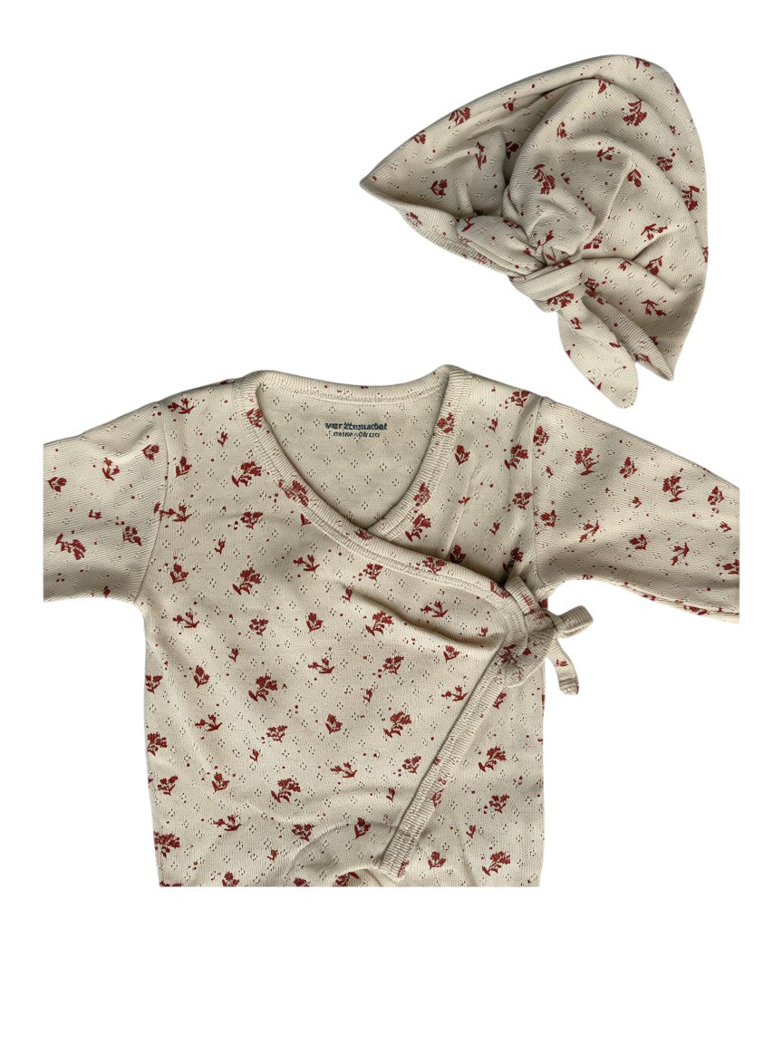 Vertbaudet Beige Floral Romper & Hat Outfit (50 / Newborn)