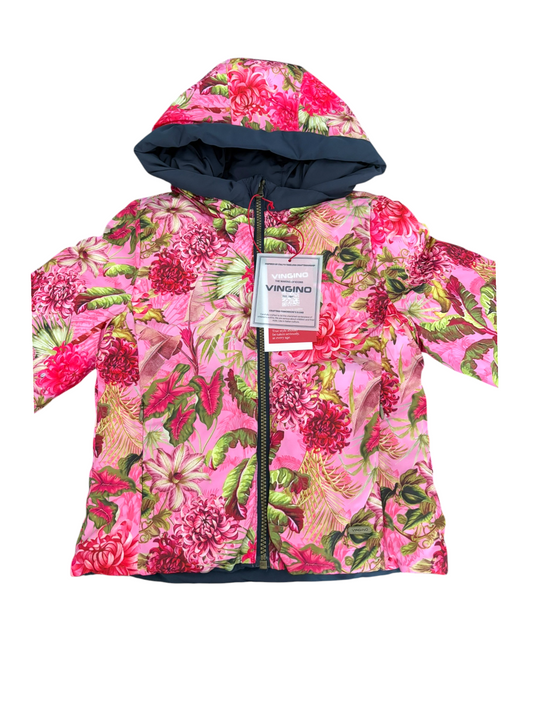 Vingino Girl Pink Floral and Navy Reversible Hooded Jacket, 5–6Y, 8Y