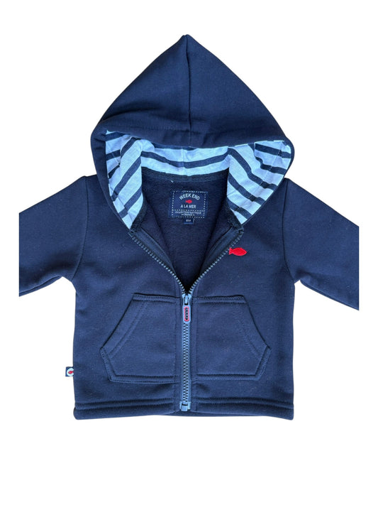 Weekend à la Mer Navy Hooded Zip Sweatshirt (6M)