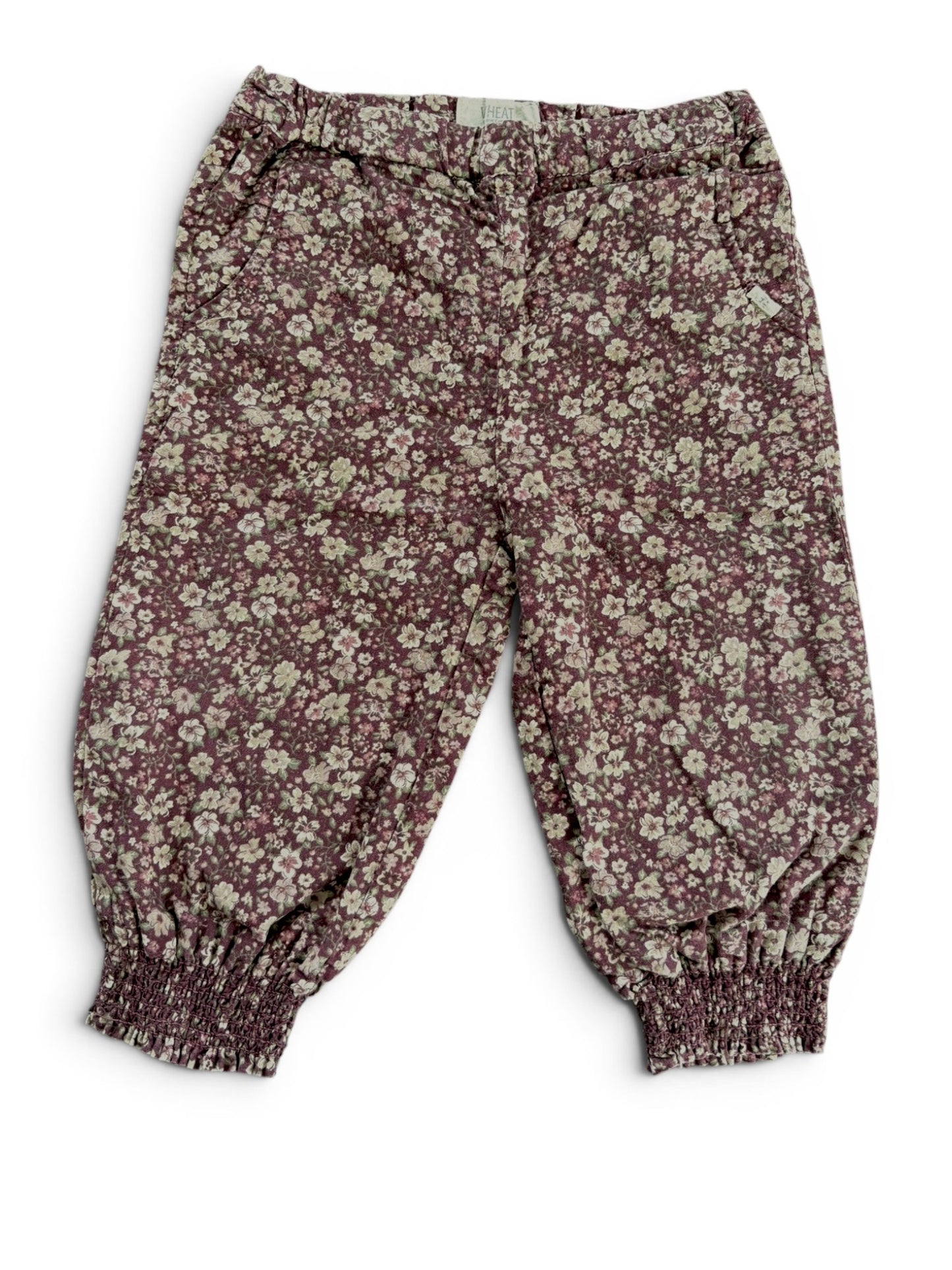 Pantalon sarouel fleuri blé prune (12 mois / 80)