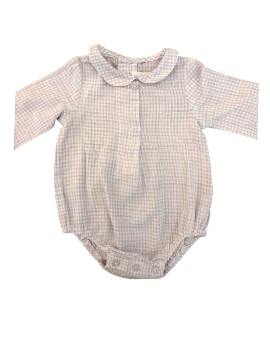 Zara Beige Gingham Collared Romper (1-3M)