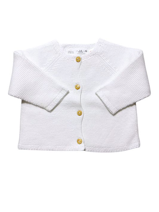 Zara White Knit Cardigan, 1-3M - second hand baby clothing