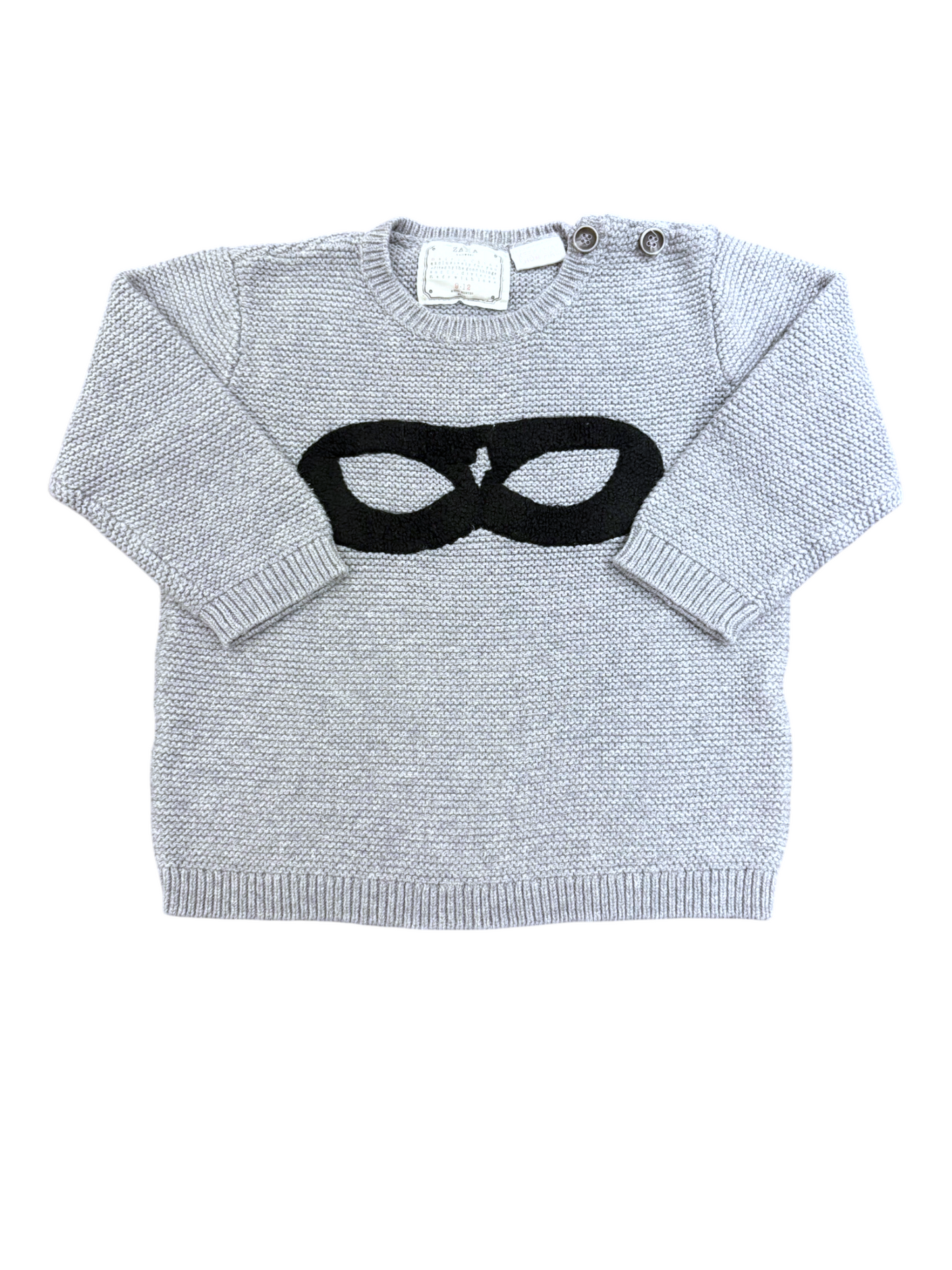 Zara Unisex Grey Knitted Mask Jumper, 9-12M - second hand baby clothing