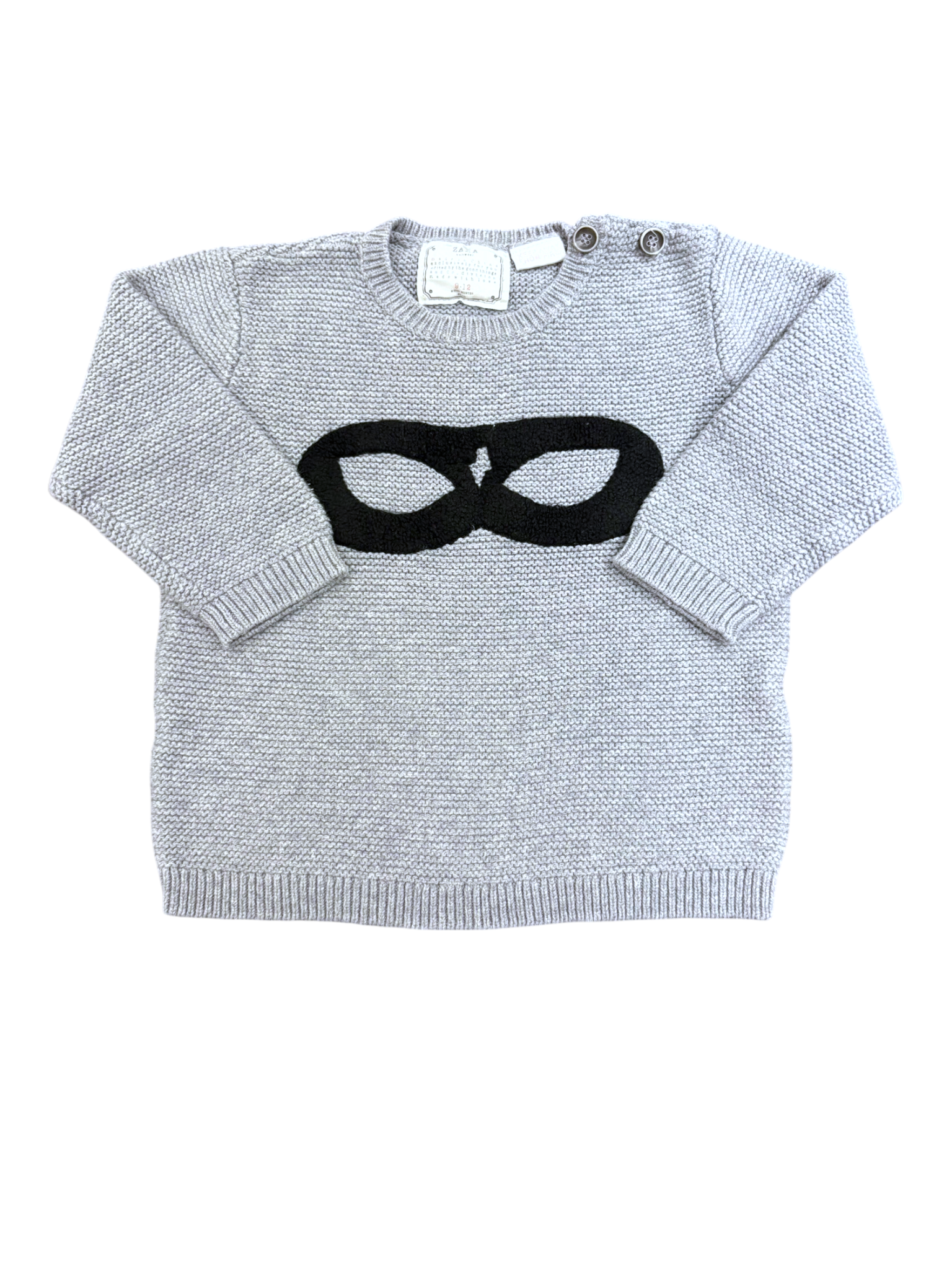 Zara Unisex Grey Knitted Mask Jumper, 9-12M - second hand baby clothing
