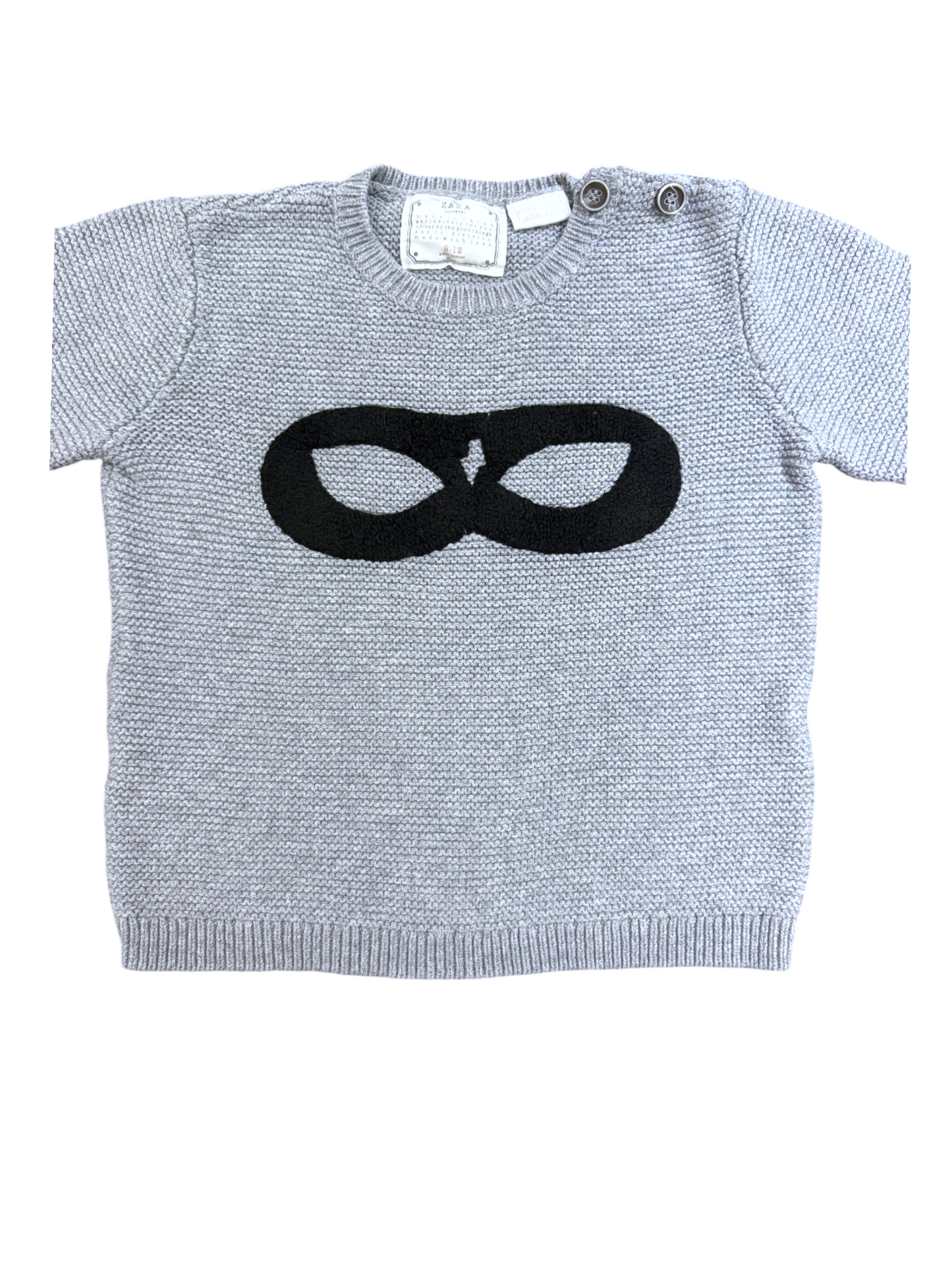 Zara Unisex Grey Knitted Mask Jumper, 9-12M - second hand baby clothing
