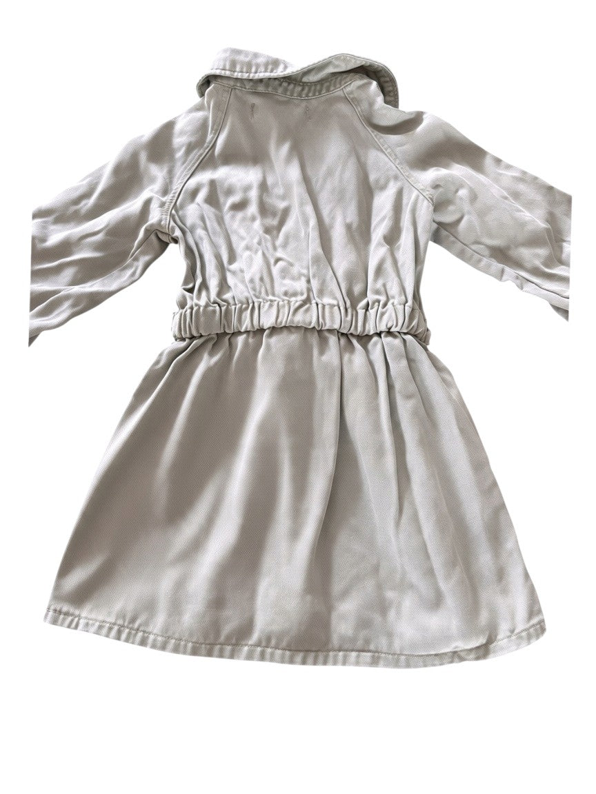 Zara Girl Khaki Green Belted Twill Utility Dress, 3-4Y / 104 - second hand baby clothing 