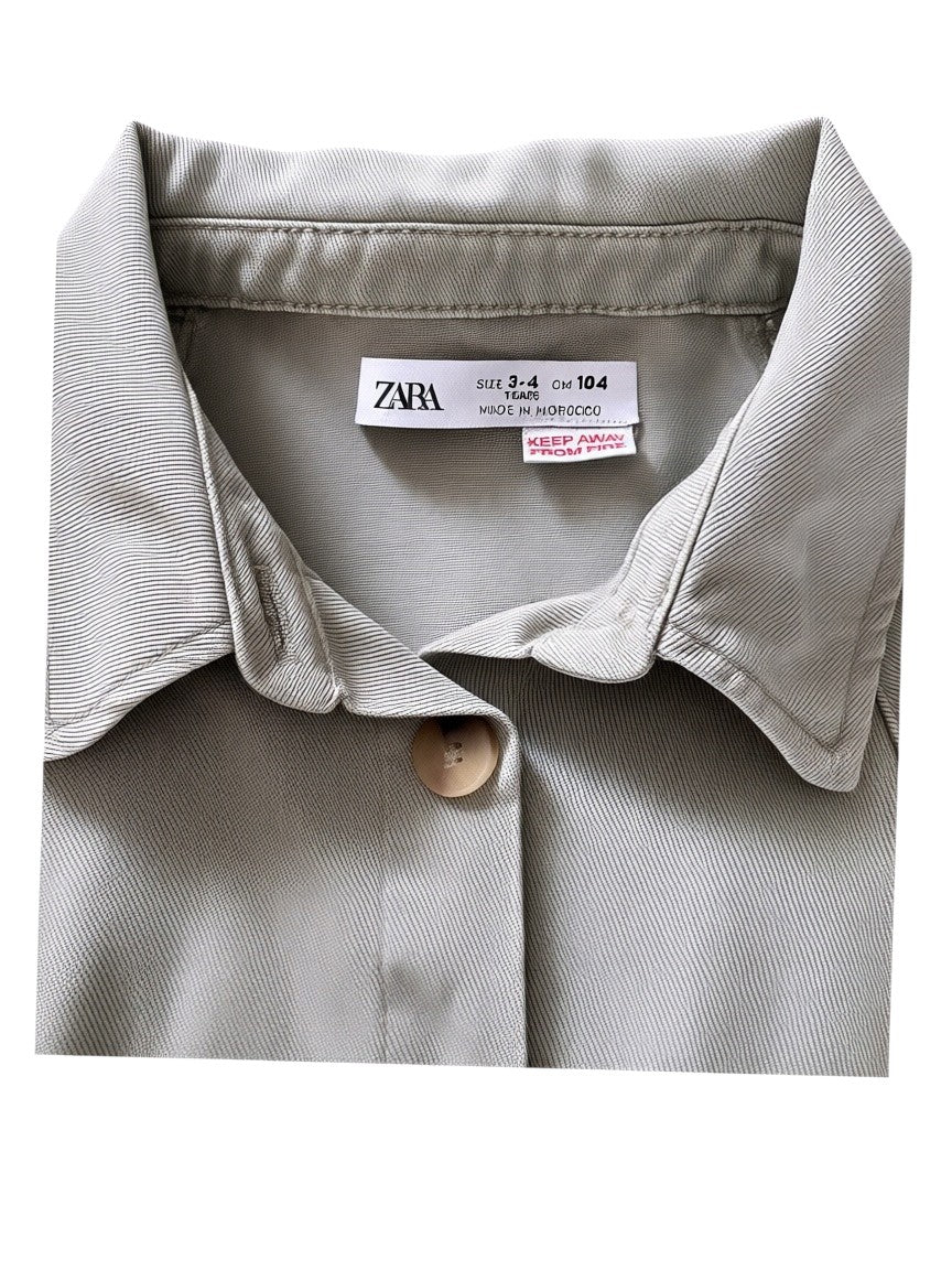 Zara Girl Khaki Green Belted Twill Utility Dress, 3-4Y / 104 - second hand baby clothing 