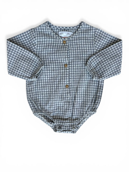 Zara Light Gray Gingham Romper (3-6M / 68)
