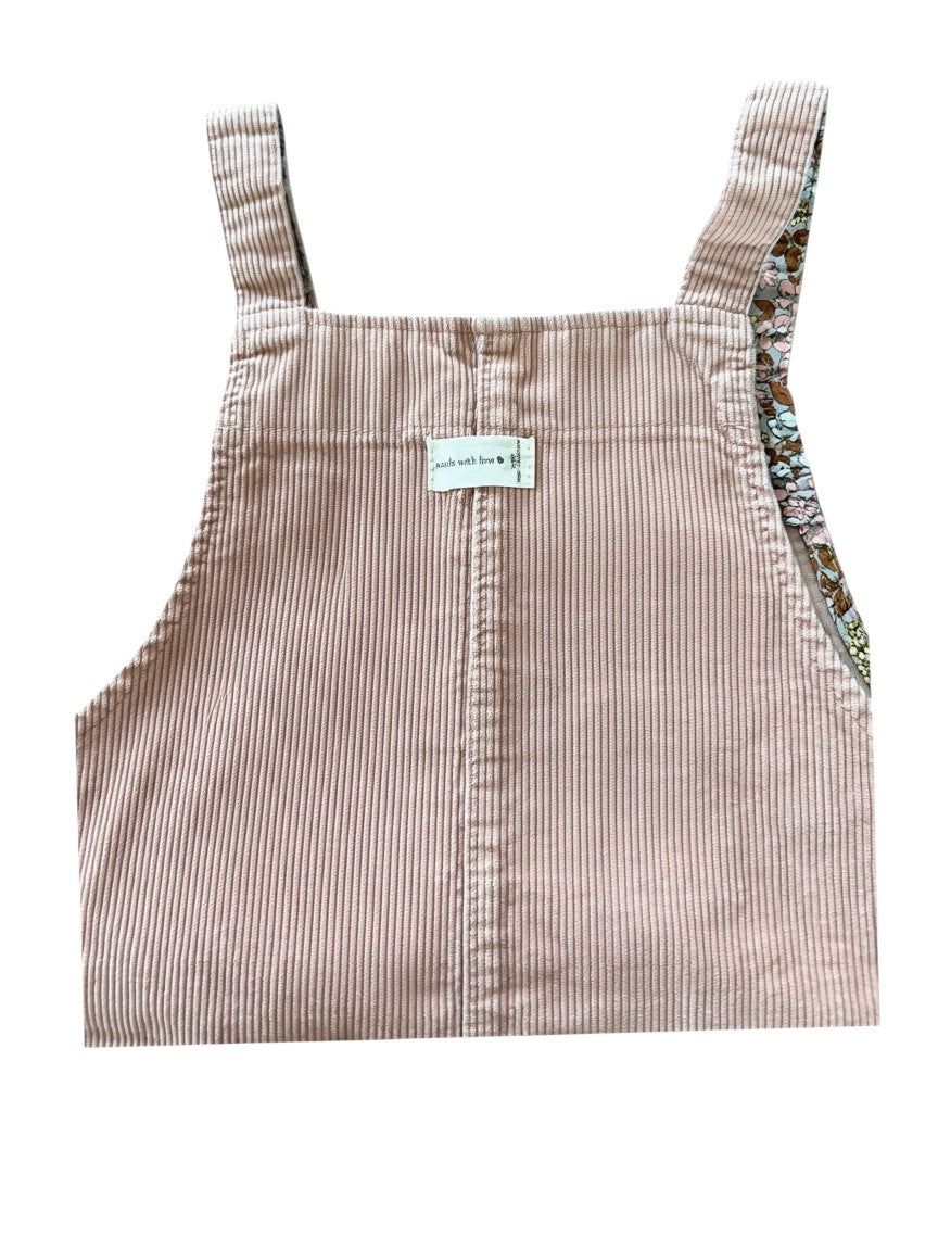 Zara Girl Dusty Pink Floral-Lined Corduroy Pinafore Dress, 2-3Y / 98 - second hand baby clothing