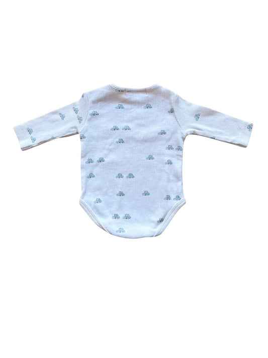 Zara White & Blue Car Body size 0-1M / 56 - second hand baby clothing