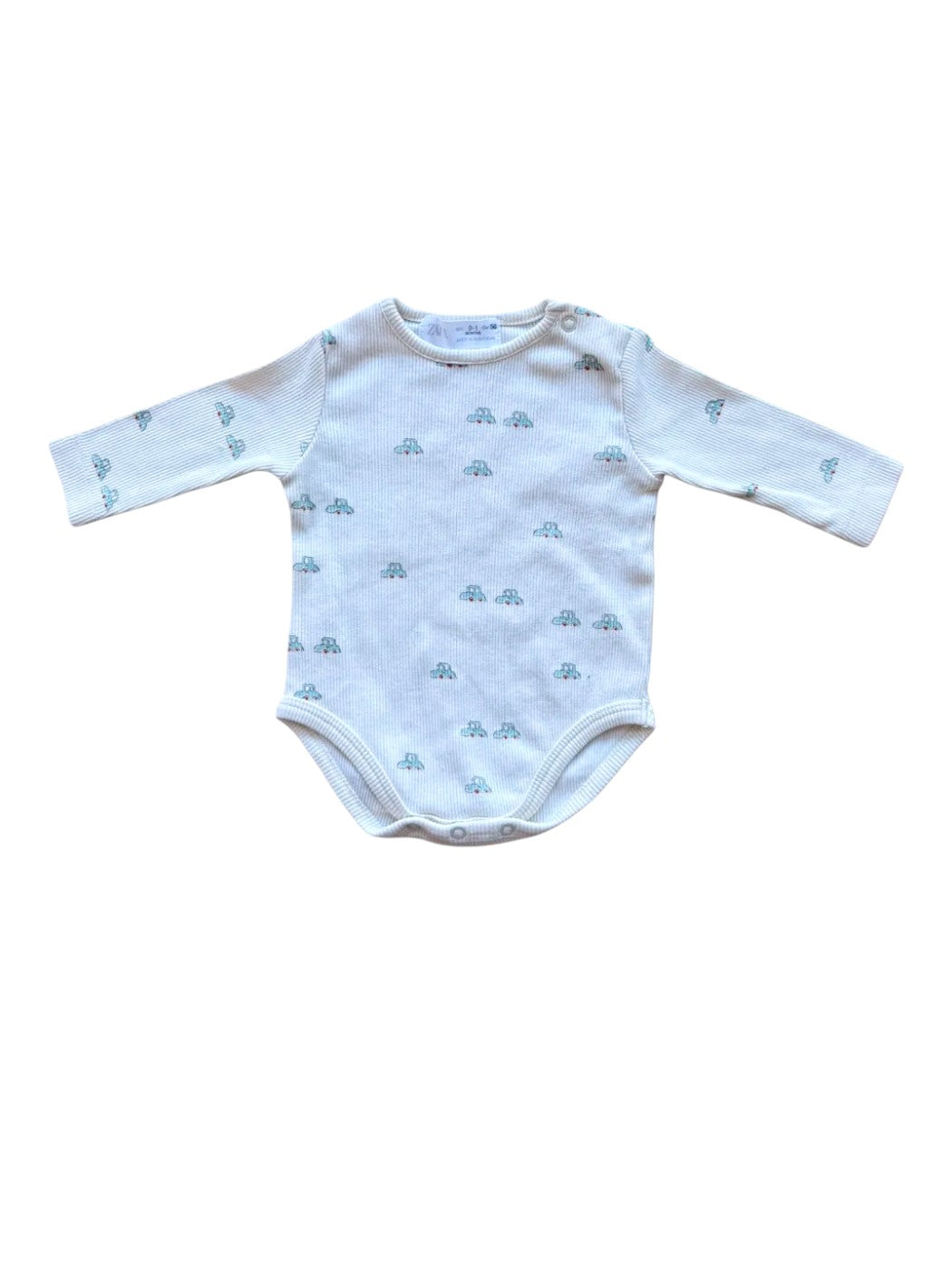 Zara White & Blue Car Body size 0-1M / 56 - second hand baby clothing