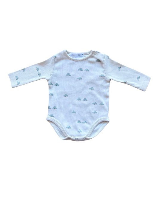 Zara White & Blue Car Body size 0-1M / 56 - second hand baby clothing