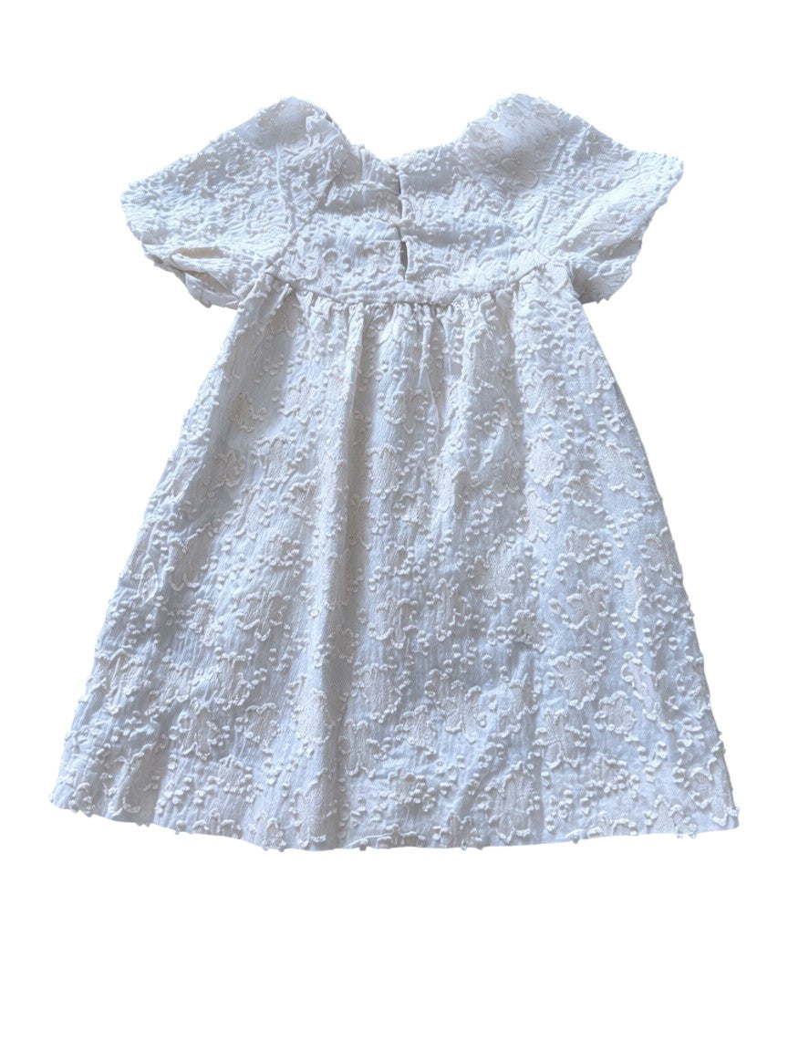 Zara Girl Ivory Textured Floral Jacquard Dress, 3-4Y / 104 - second hand baby clothing