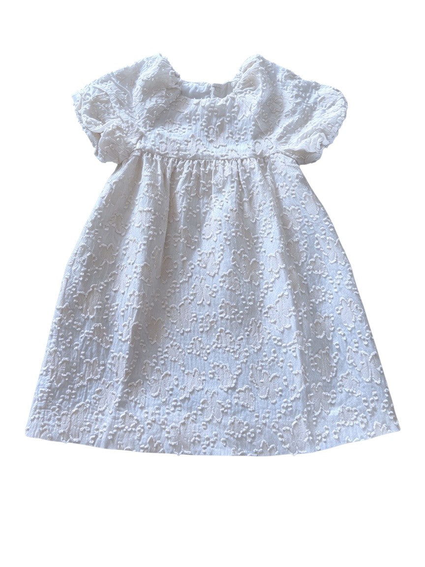 Zara Girl Ivory Textured Floral Jacquard Dress, 3-4Y / 104 - second hand baby clothing